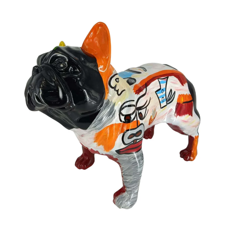 Superior Juliarte French Bulldog sculpture crafted in cubist style from stone powder and fiber glass with glossy finish