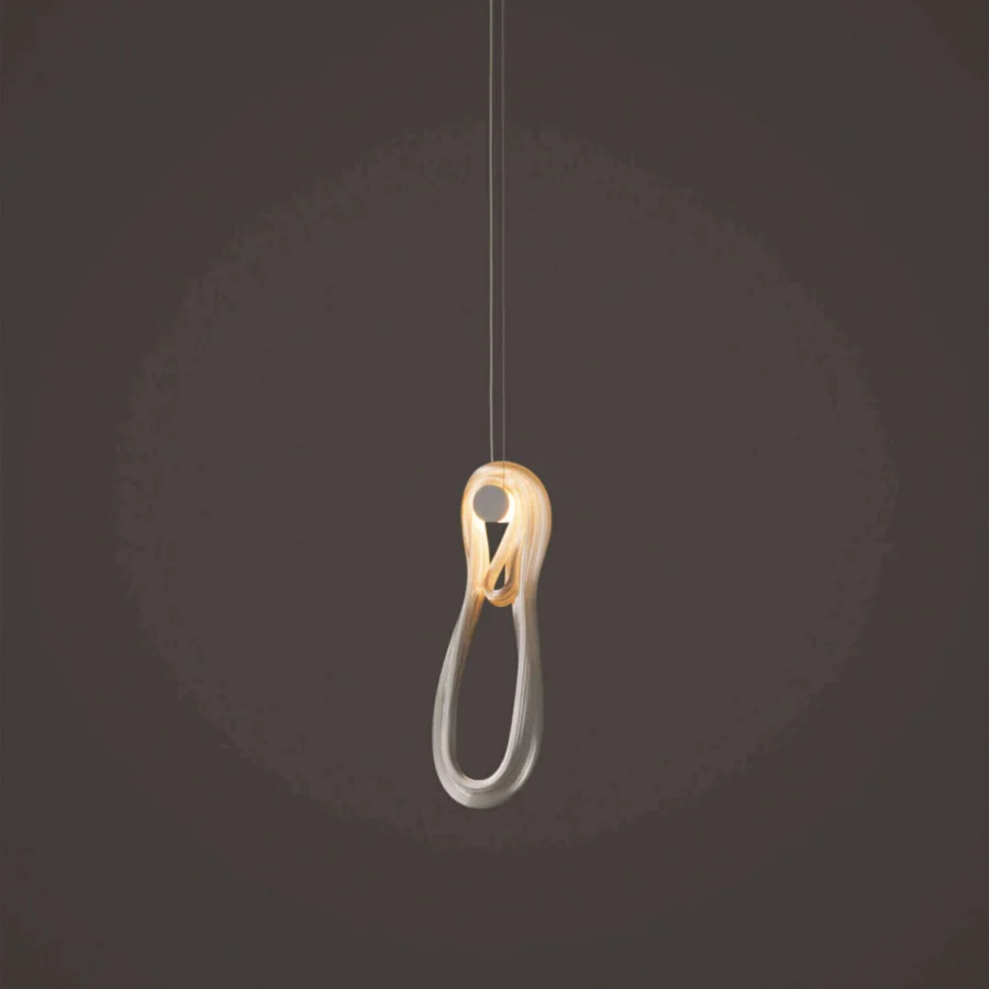 Exceptional Bocci 87 single suspension lamp with sculpted glass in neutral silver to pale gold tones and satin finish