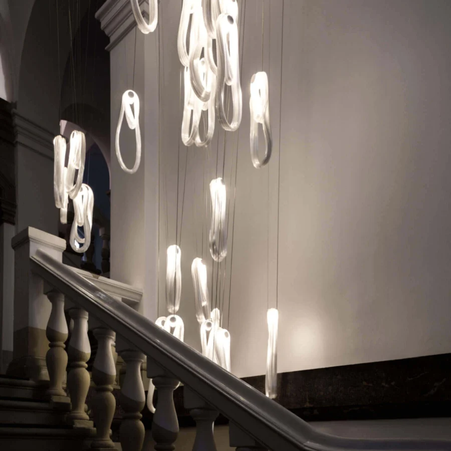 Captivating Bocci 87 single suspension lamp with vertically folded translucent glass and glossy finish