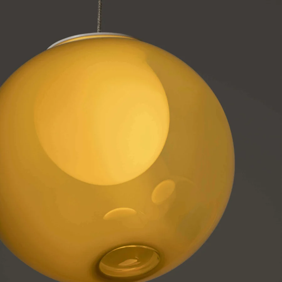 Superior Bocci 28 single suspension lamp crafted in clear glass with milk white interior and glossy finish