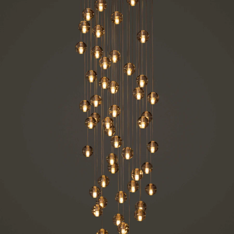 Luxury Bocci 14 Random Suspension lamp with articulated cast glass spheres and dark metal rods