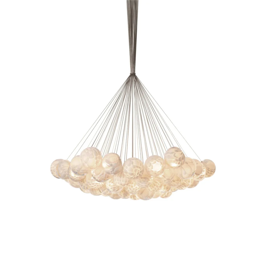 Exceptional Bocci 118 Cluster suspension lamp built in off-white glass with a satin metal cluster canopy