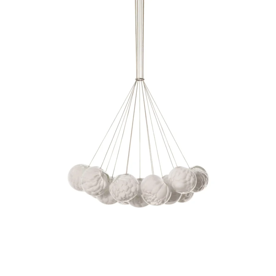 Superior Bocci 118 Cluster suspension lamp with thirteen delicately textured off-white glass pendants and a cluster canopy