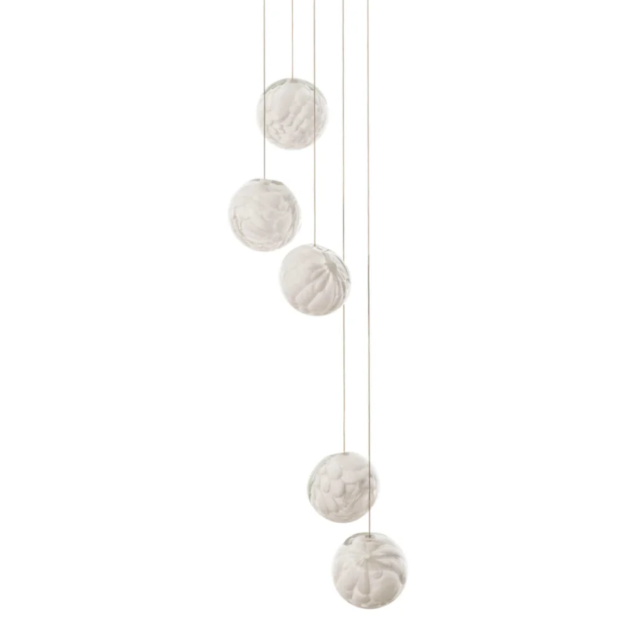 Exceptional Bocci 118 Random Suspension Lamp with delicate glass pendants exhibiting a matte milky white finish
