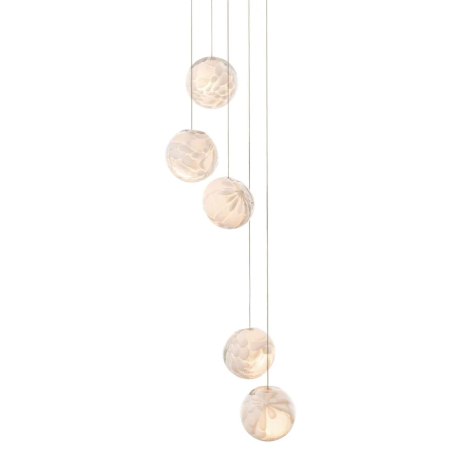 Distinguished Bocci 118 Random Suspension Lamp with cascading hand-blown glass pendants exhibiting feather-like textures and a warm amber glow