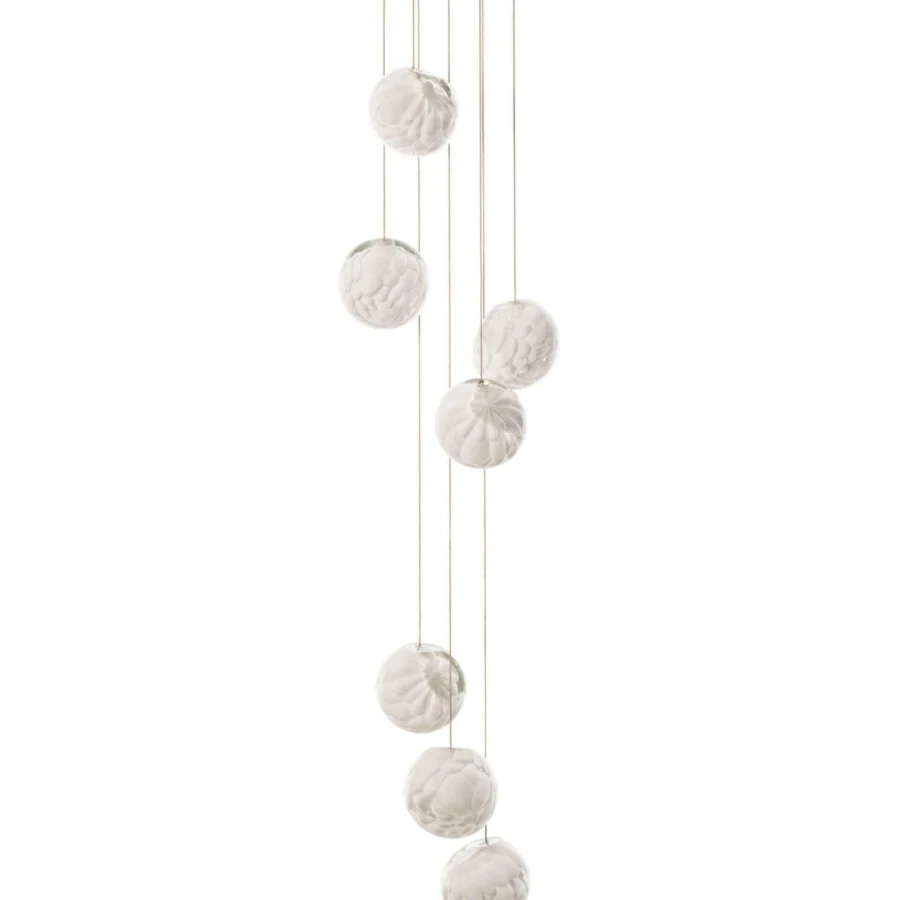 Elegant Bocci 118 Random Suspension Lamp with translucent glass pendants exhibiting a subtly frosted milky white finish