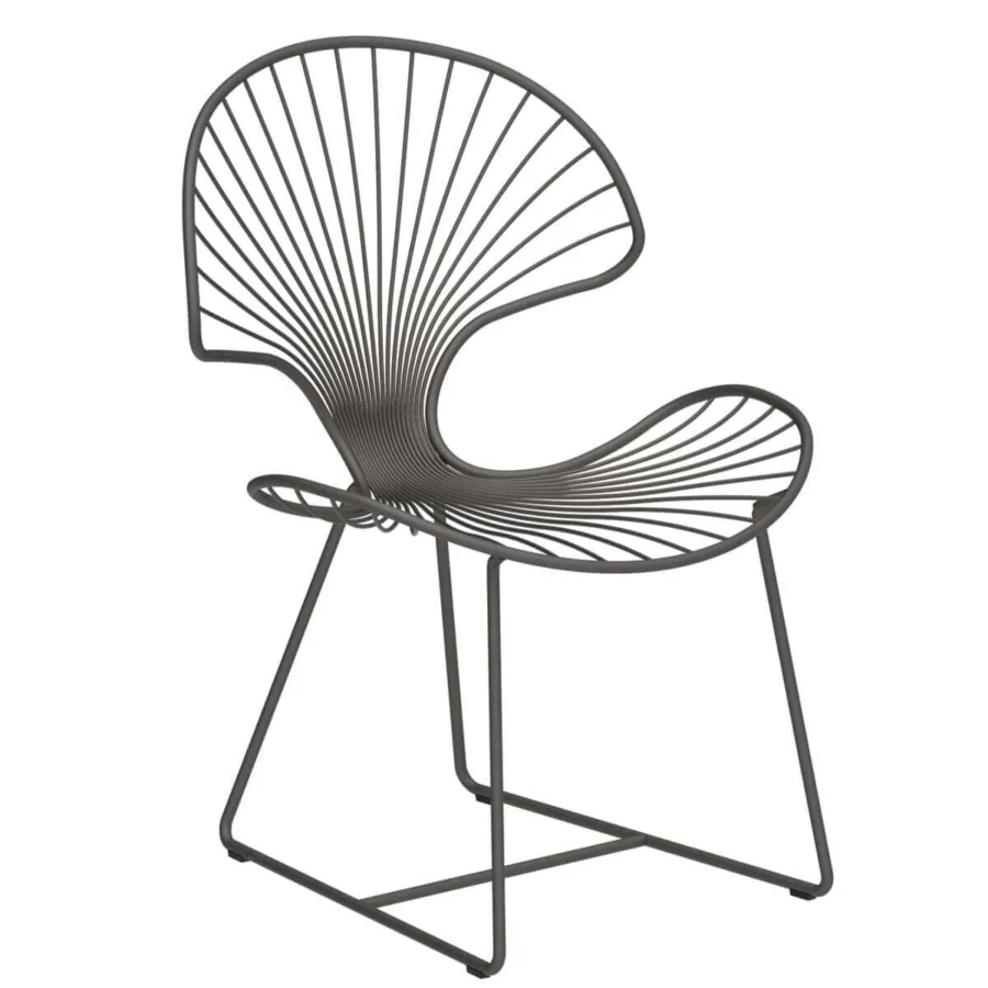 Sophisticated Royal Botania Ostrea chair in anthracite metal with an open, fluid design and matte finish evoking modern luxury