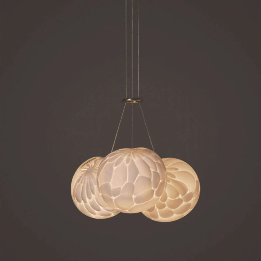Distinguished Bocci 118 Cluster suspension lamp with hand-blown glass pendants and satin-finish metallic cords offering a warm glow