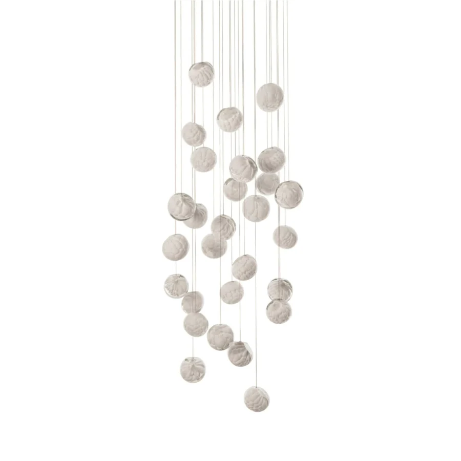 Captivating Bocci 118 Random Suspension Lamp with hand-blown glass pendants and white-powder coated rods
