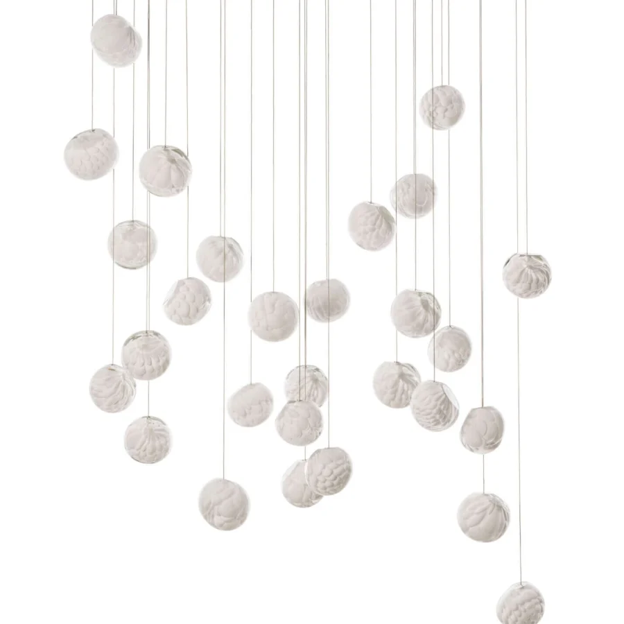 Exceptional Bocci 118 Random suspension lamp with textured white diffusers and powder-coated canopy