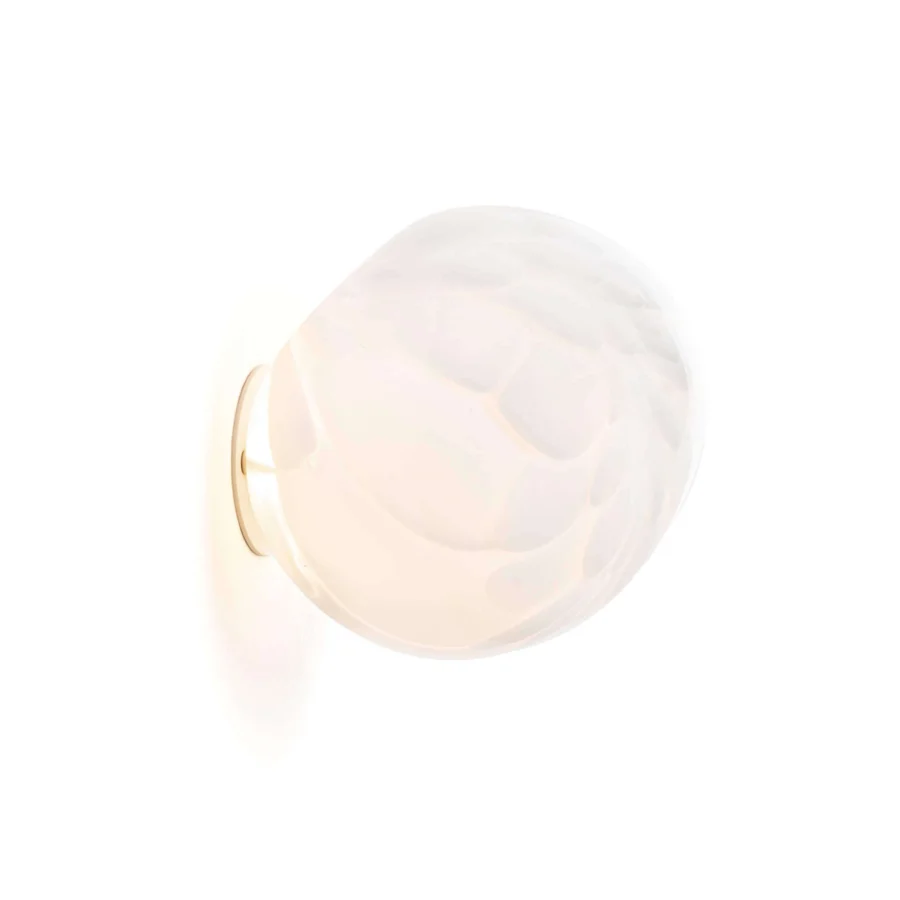 Lavish Bocci 118 wall/ceiling lamp with dozens of feather-like forms in glossy opal glass and brass finish