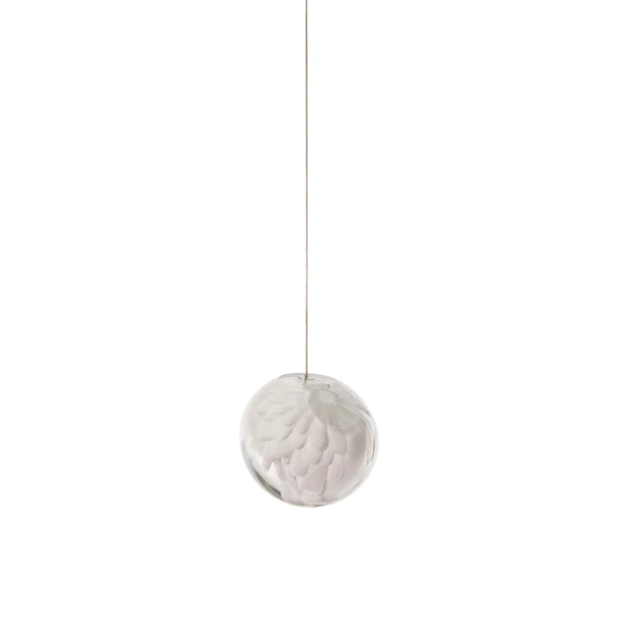 Elegant Bocci 118 Single suspension lamp with spherical glass and illuminated white feathery material within