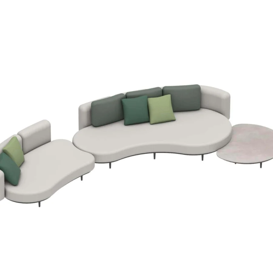 Superior Royal Botania Organix Lounge sectional with light grey organic forms upholstered in matte textile with green cushions
