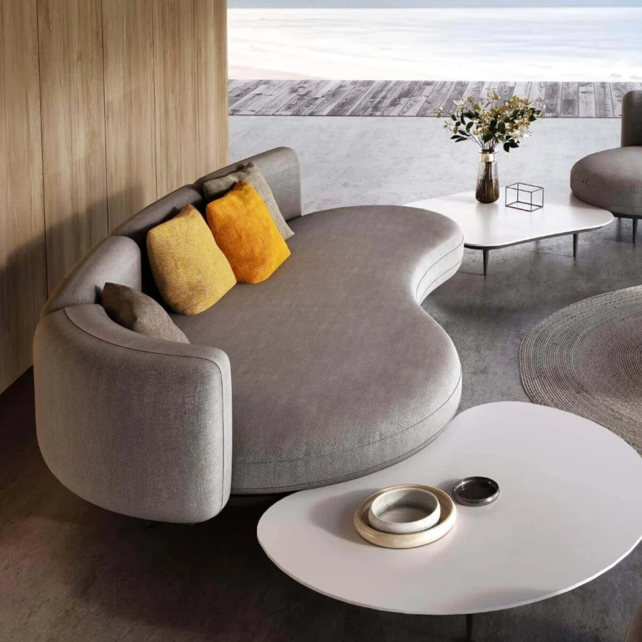 Captivating Royal Botania Organix lounge sofa with organically curved silhouette and textured medium gray textile upholstery