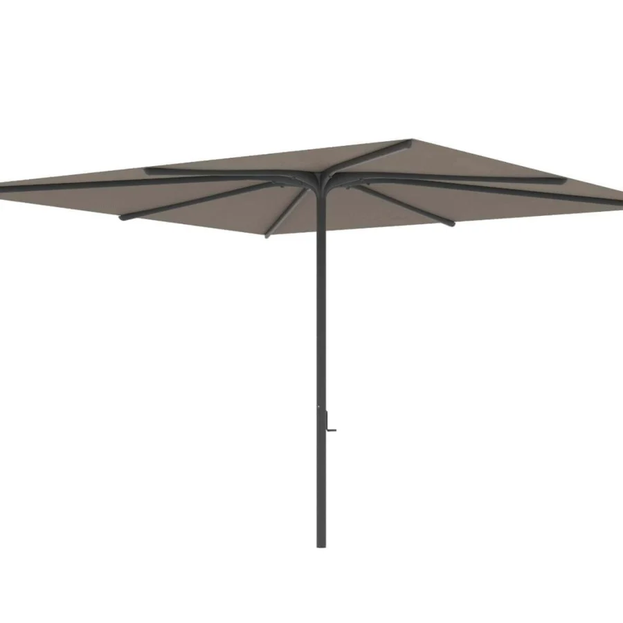 Distinguished Royal Botania Bloom umbrella with a muted beige textile canopy and sleek stainless steel pole crafted in unique aluminum ribs