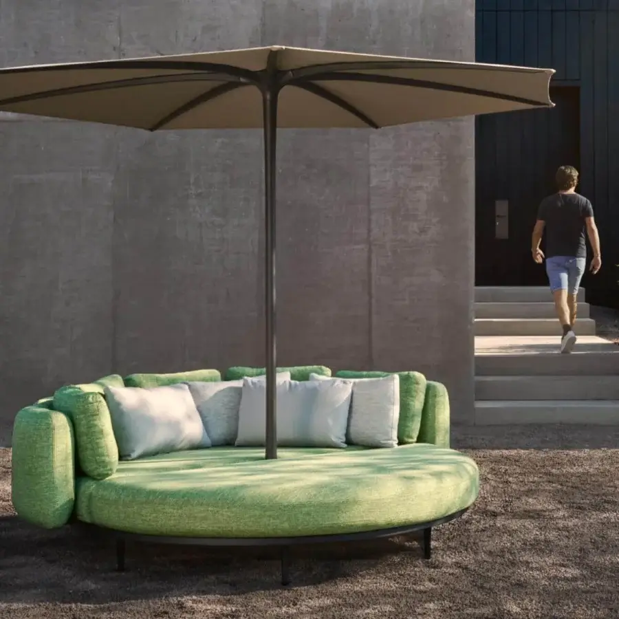 Distinguished Royal Botania Organix Lounge lounger with vibrant green textured cushions and a light gray smooth comfort finish
