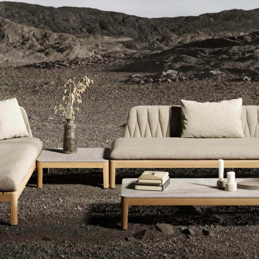 Superior Royal Botania Calypso lounge coffee table crafted in teak wood with a matte gray surface