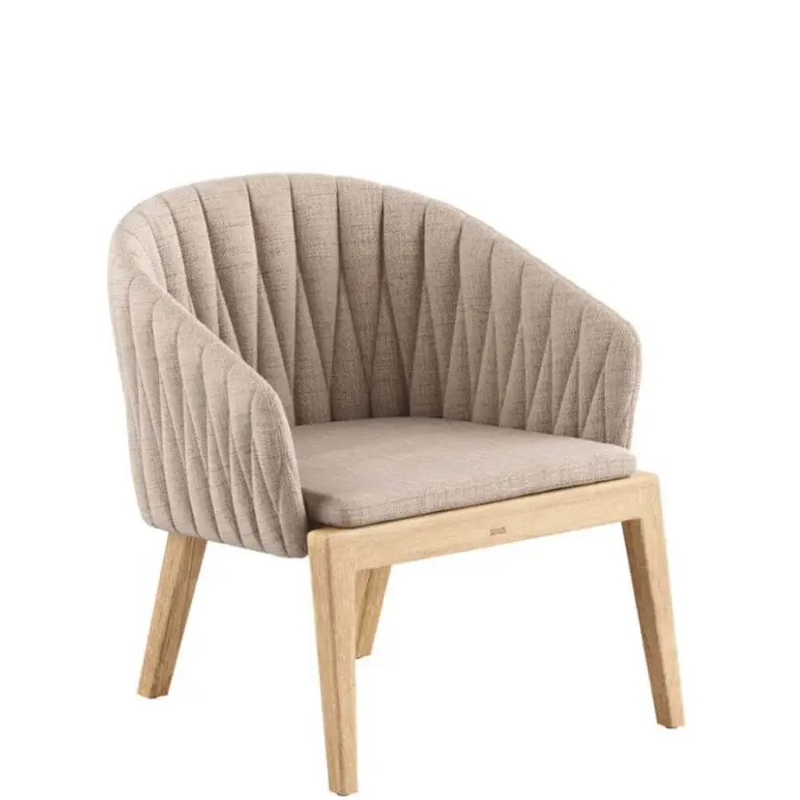 Superior Royal Botania Calypso lounge chair with teak base and stainless steel backrest in light beige textile with textured finish