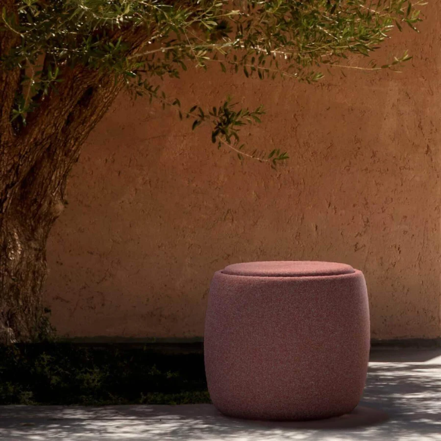 Exceptional Royal Botania Tono ottoman with reddish-brown textured textile offering versatile function as seating, storage or planter