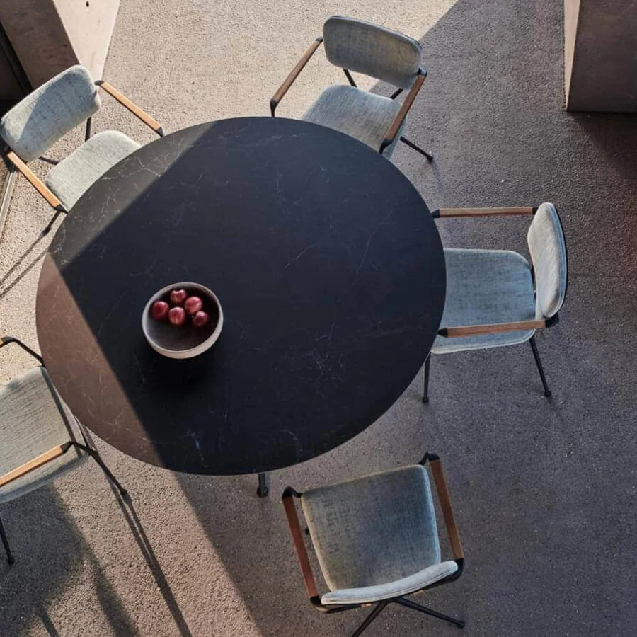 Distinguished Royal Botania Tono ottoman with muted pink textile and matte finish offering versatile function