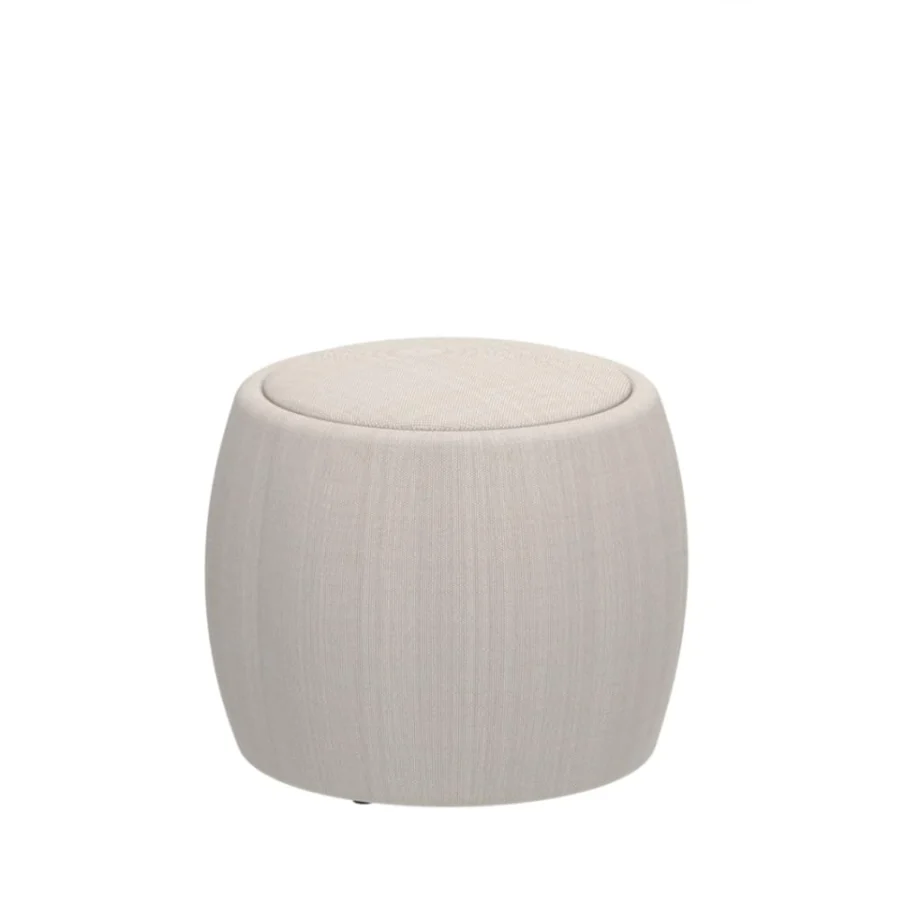 Exceptional Royal Botania Tono ottoman with light beige textile upholstery and molded plastic construction offering a subtly textured matte finish