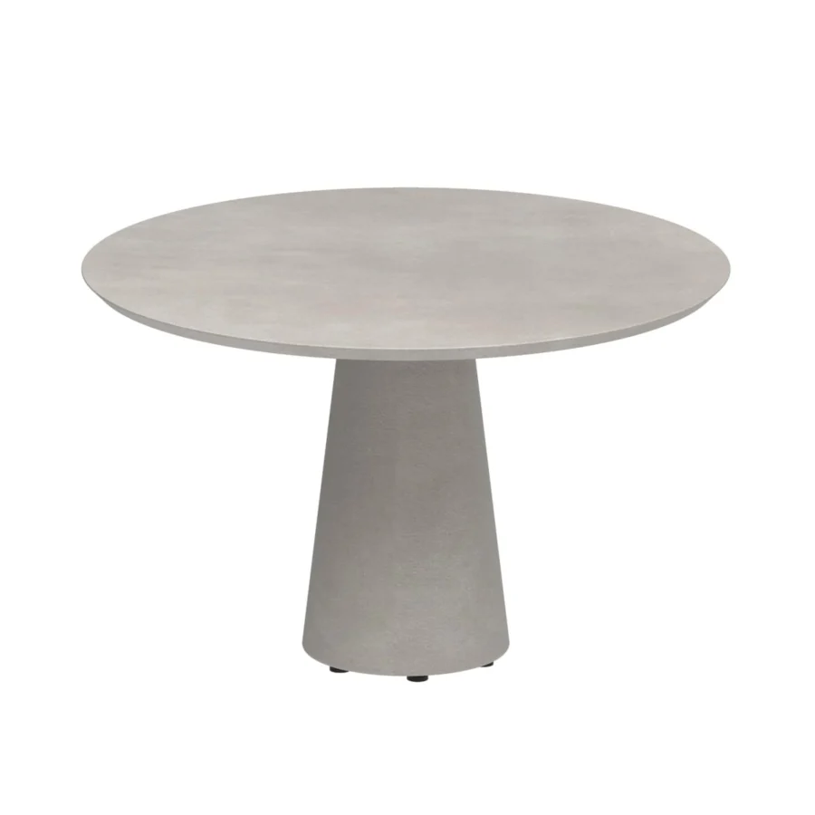 Superior Royal Botania Conix table with a round concrete top and conical base cast in fiber-reinforced Ductal® concrete with a matte finish