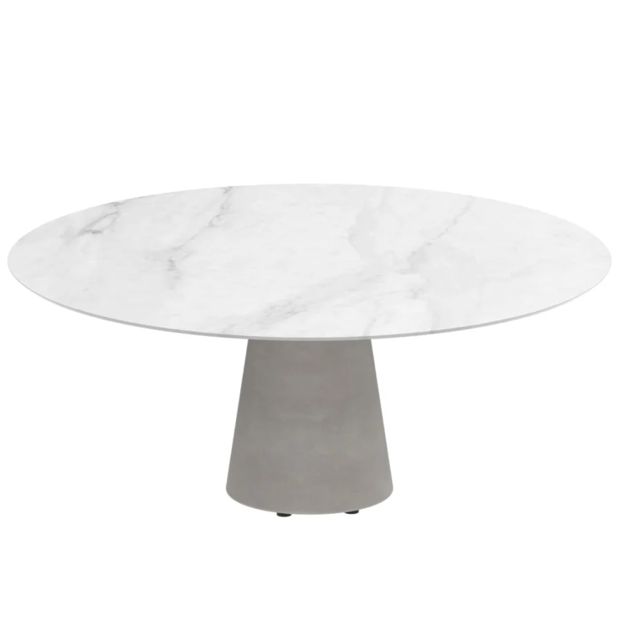 Distinguished Royal Botania Conix table with white marble-effect ceramic top and polished grey fibre-reinforced Ductal® concrete base