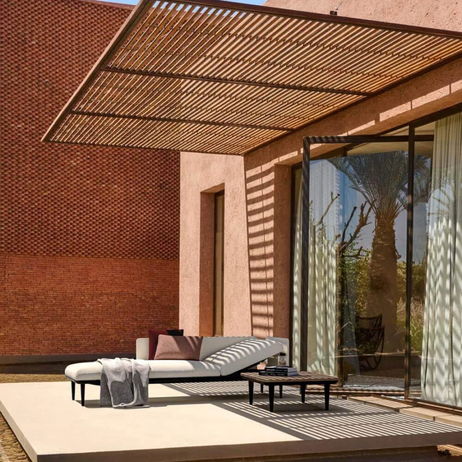 Superior Royal Botania Styletto lounge coffee table built with sustainable teak wood and a dark finish