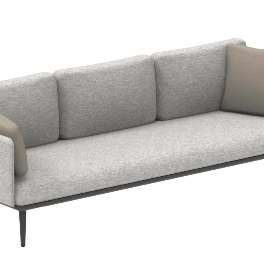 Superior Royal Botania Styletto lounge sofa with heathered light gray textile and dark aluminum legs