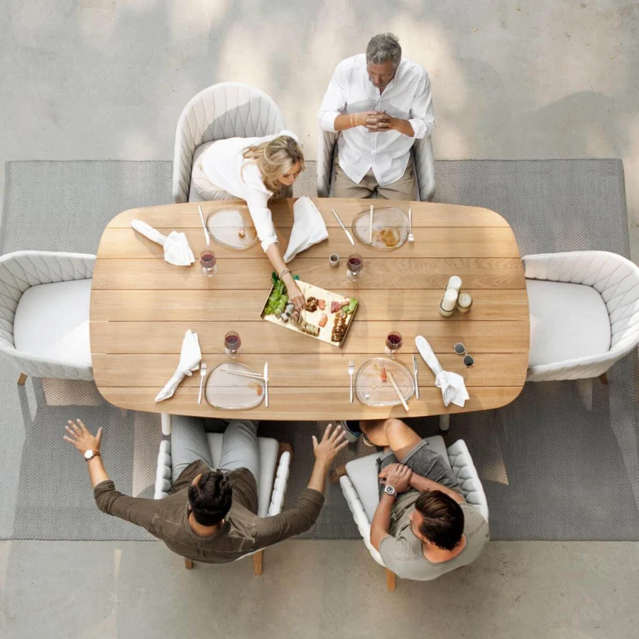 Distinguished Royal Botania Styletto table crafted in teak wood with a smooth natural finish and visible grain patterns