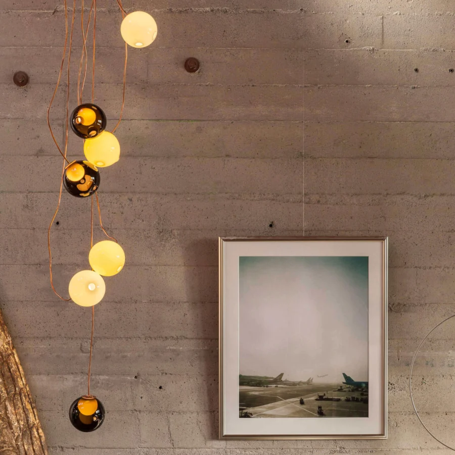 Exclusive Bocci 28 Copper suspension lamp crafted in clear glass spheres with evolving natural copper detailing