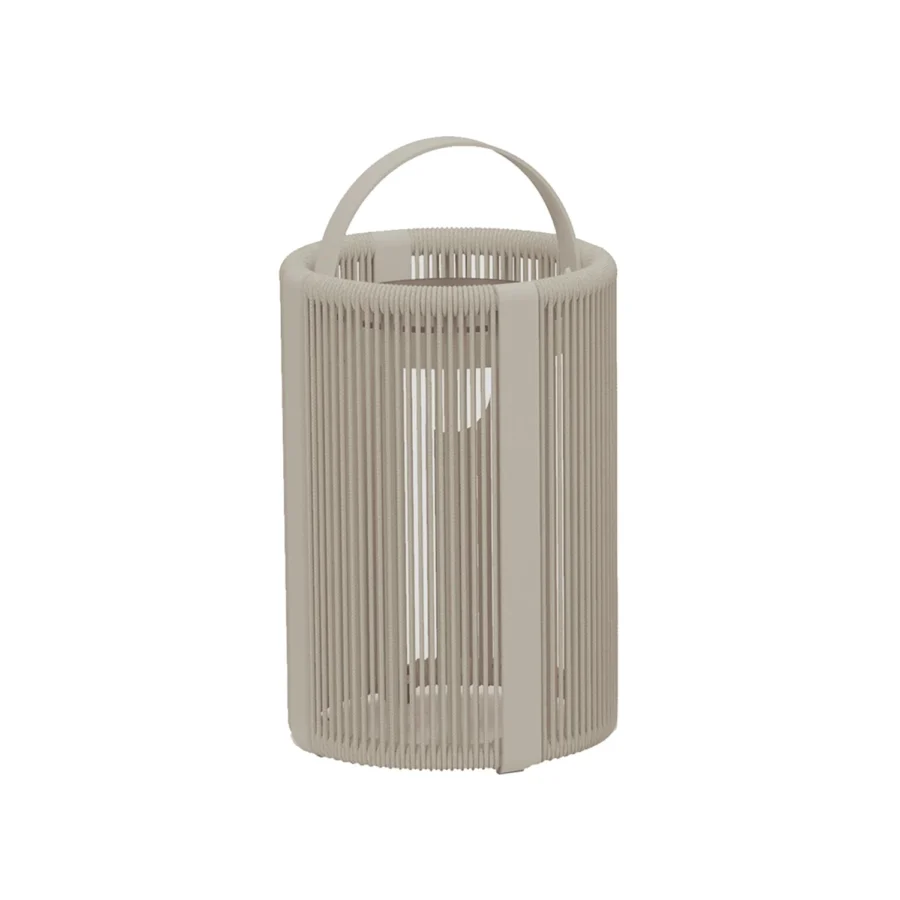 Exceptional Royal Botania Ropy floor lamp with cylindrical form crafted in coated aluminum and woven polyolefin rope in a sand finish