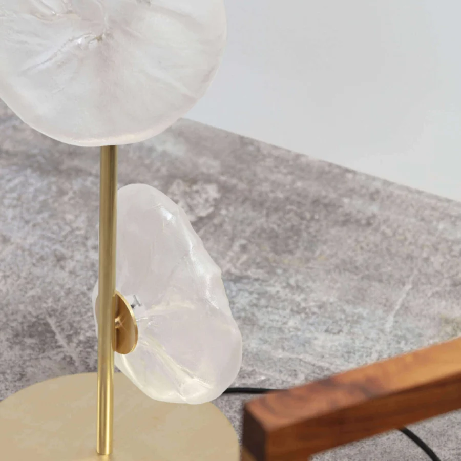 Captivating Bocci 73 Stem Floor Lamp with translucent whitish shades and a brass-toned satin metal base