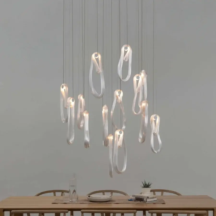 Captivating Bocci 87 Random suspension lamp crafted in glass with a satin silver-gray finish and delicate microfilaments