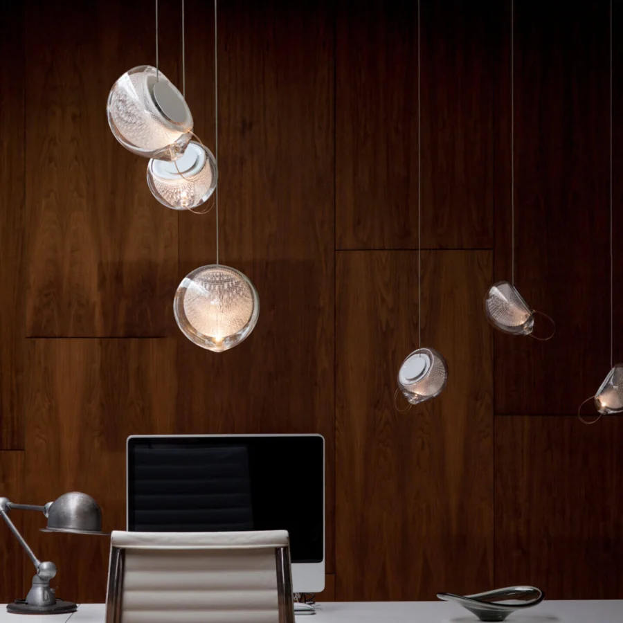 Superior Bocci 76 Single Suspension Lamp with hot white and clear glass plus copper mesh interior and white canopy