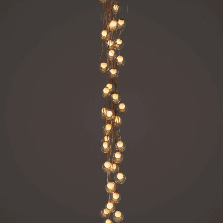 Exclusive Bocci 28 Copper suspension lamp with clear glass spheres and milk white interior lamp holders in natural copper with a matte finish