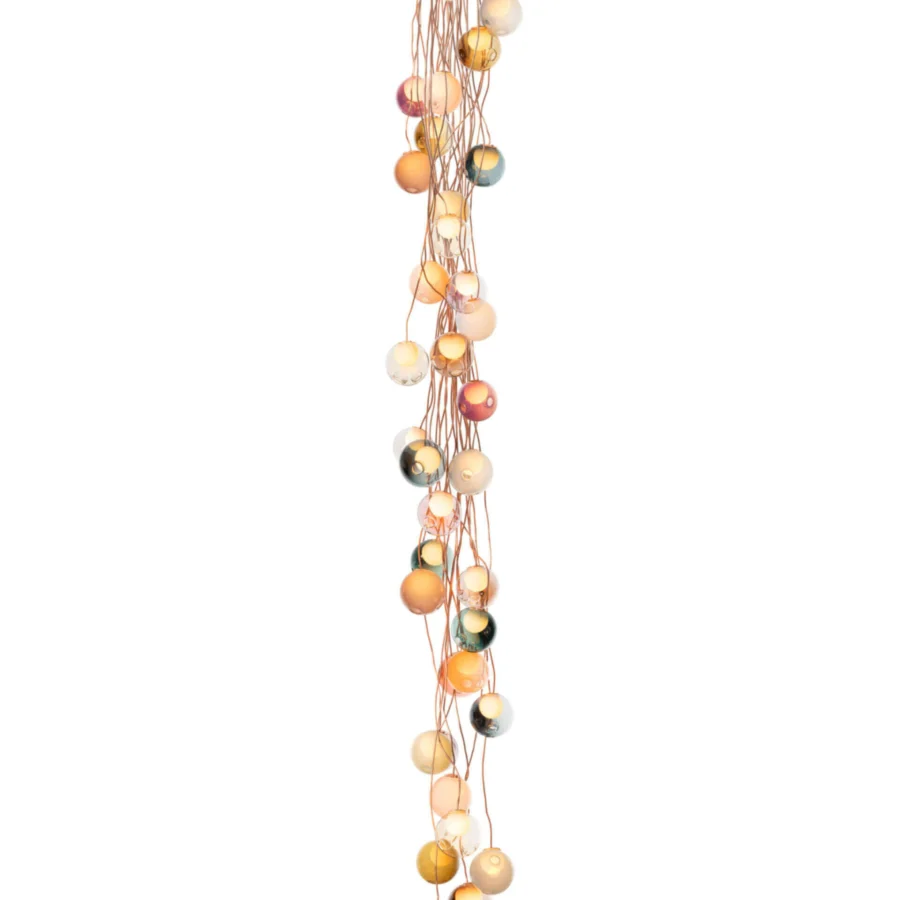 Exceptional Bocci 28 Copper suspension lamp with translucent amber, peach and pale blue glass spheres and natural copper wiring