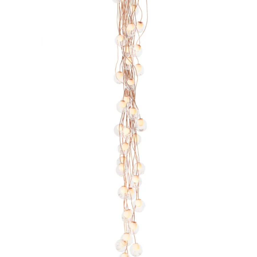 Superior Bocci 28 Copper suspension lamp with cascading clear glass spheres and natural copper wiring developing patina