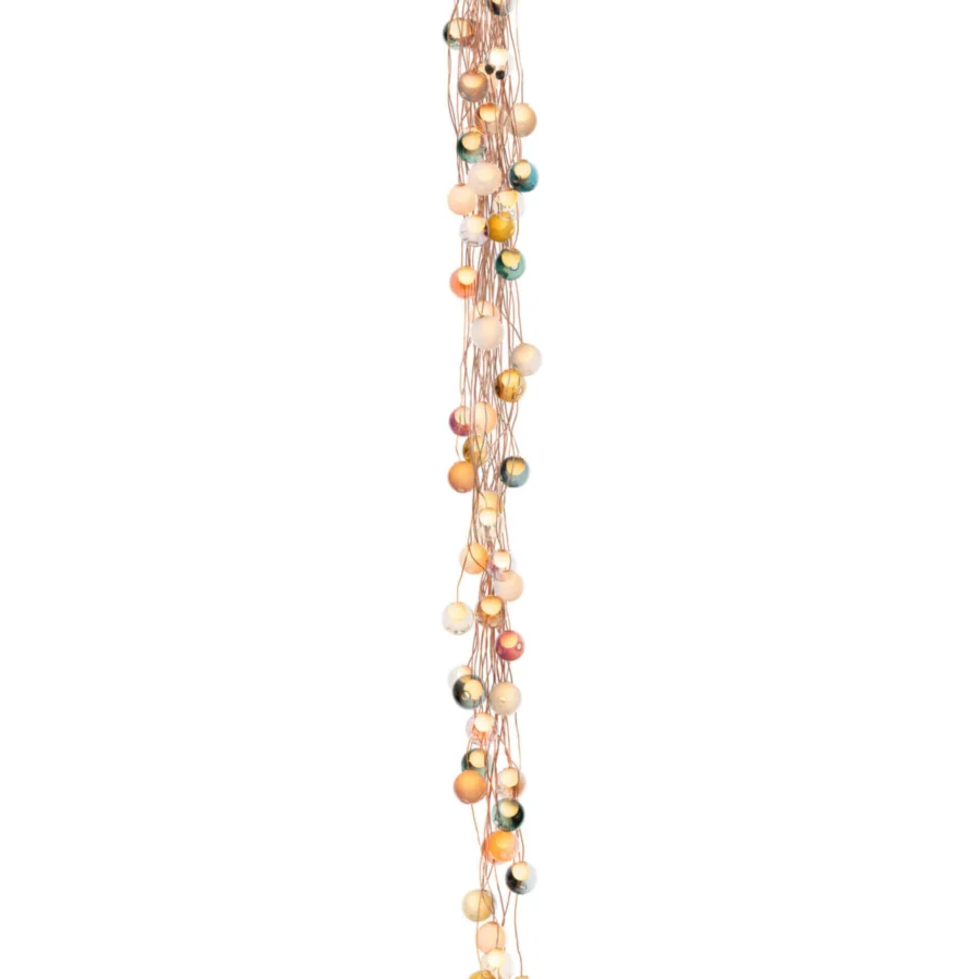 Elegant Bocci 28 Copper suspension lamp crafted in glass spheres with natural copper wires and amber, teal, pale pink shades
