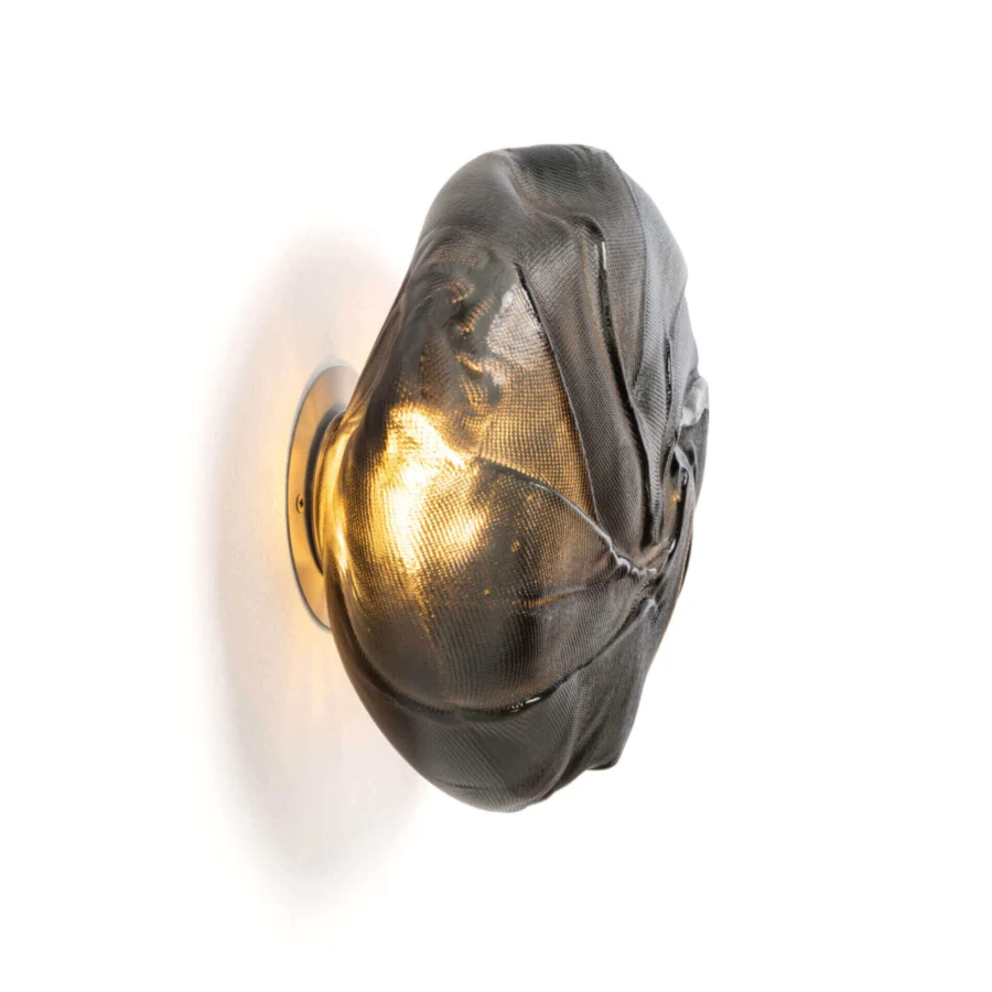 Captivating Bocci 73 wall/ceiling lamp with hand-blown glass nestled within a dark gray and black ceramic fabric vessel