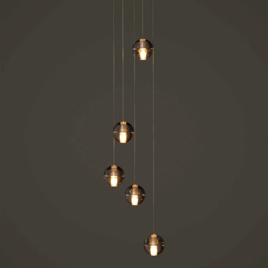 Captivating Bocci 14 Random suspension lamp with articulated cast glass spheres and slender dark cords