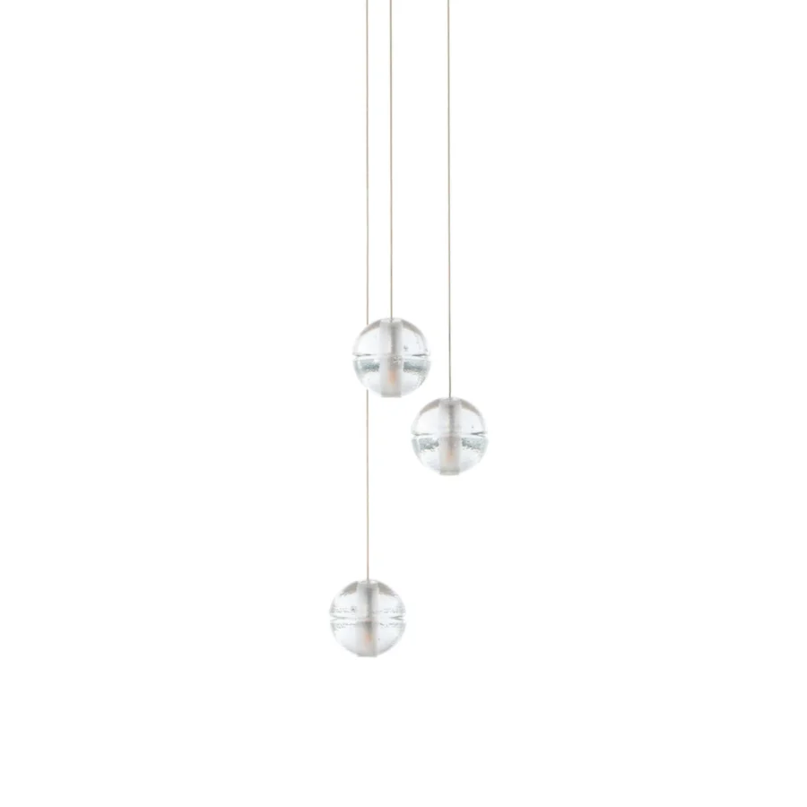 Distinguished Bocci 14 Random suspension lamp with frosted cylindrical voids within cast glass spheres and transparent finish