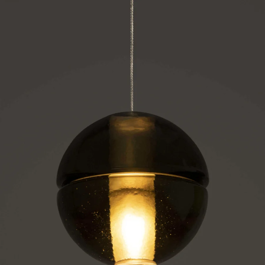 Captivating Bocci 14 Single Pendant suspension lamp with smoked grey cast glass and glossy surface