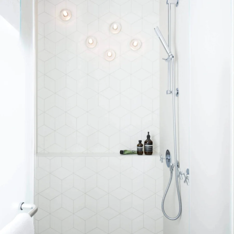 Elegant Bocci 14 Surface Mount wall lamp with cast glass half-sphere and frosted cylindrical void in white finish