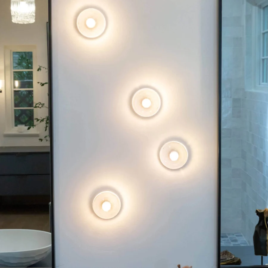 Distinguished Bocci 14 Surface Mount wall lamp with frosted cylindrical void in cast glass and matte white finish