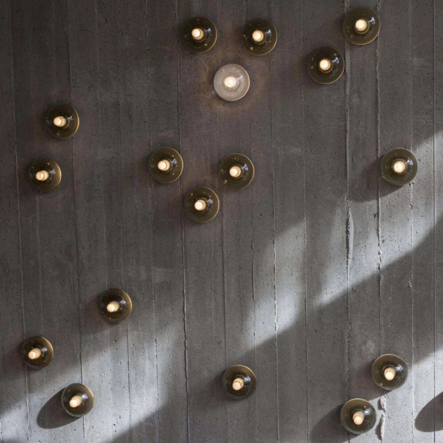 Exclusive Bocci 14 Surface Mount wall lamp with cast glass half-sphere and dark gray matte finish