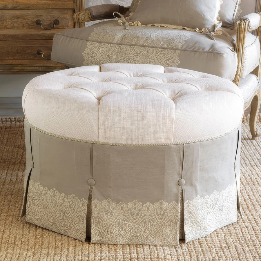 Eastern Accents Ledger White Round Ottoman #2