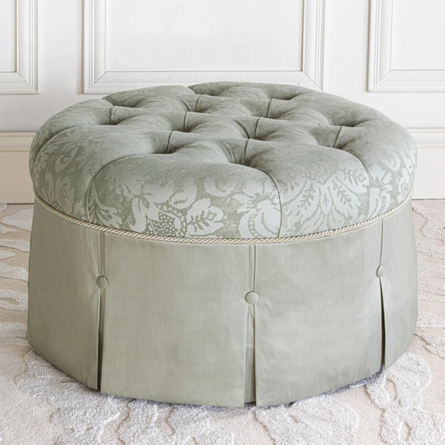 Eastern Accents Lourde Celadon Round Ottoman #2