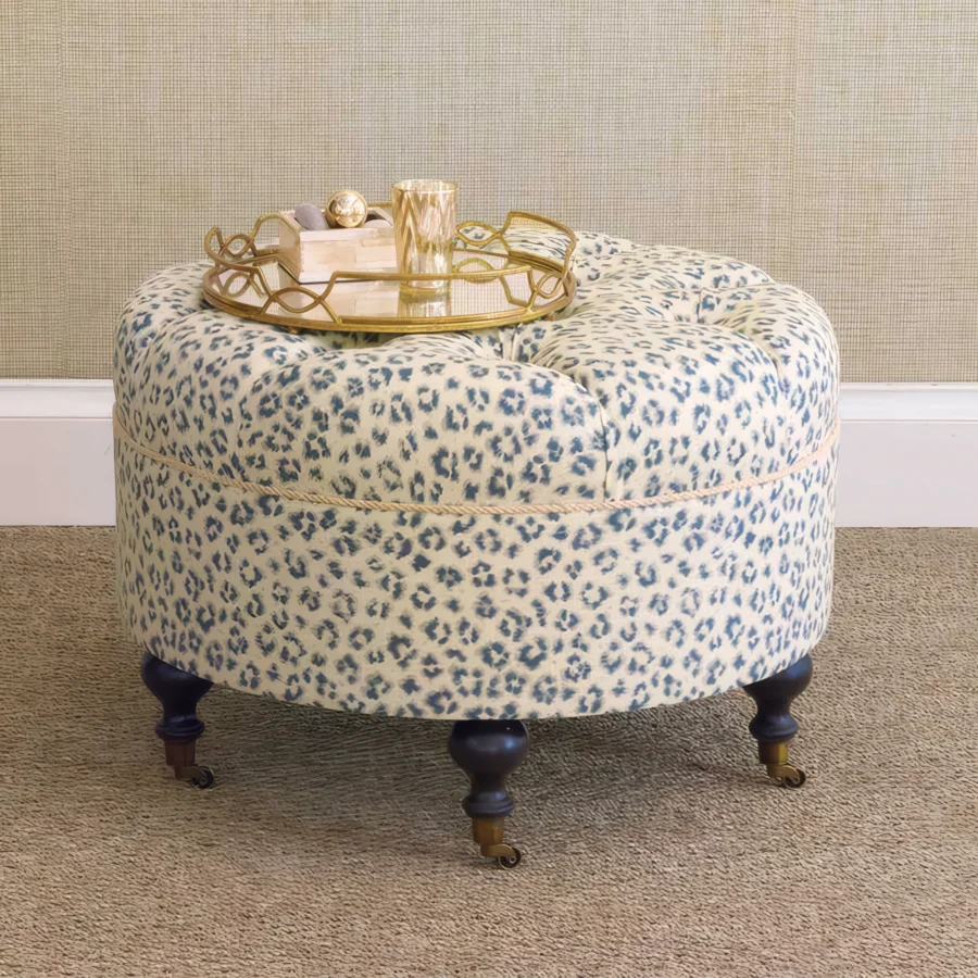 Eastern Accents Tabby Sapphire Round Ottoman #2
