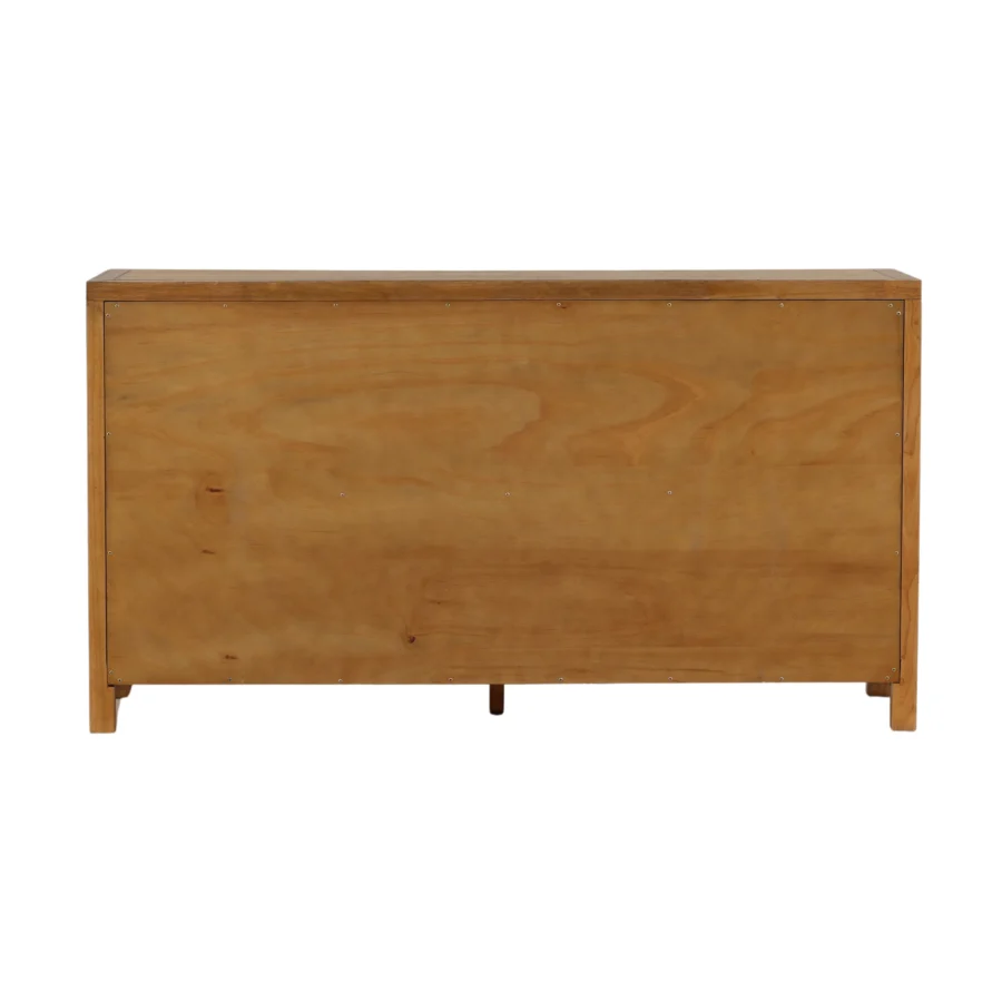 Dresser by Dovetail Torrance in rubber wood and oak veneer with dark brown finish holding six vertical reeded drawer fronts
